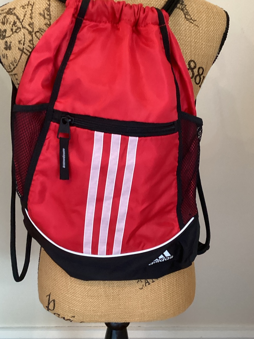 adidas Red and Black Drawstring Backpack with White Triple Stripes NWOT